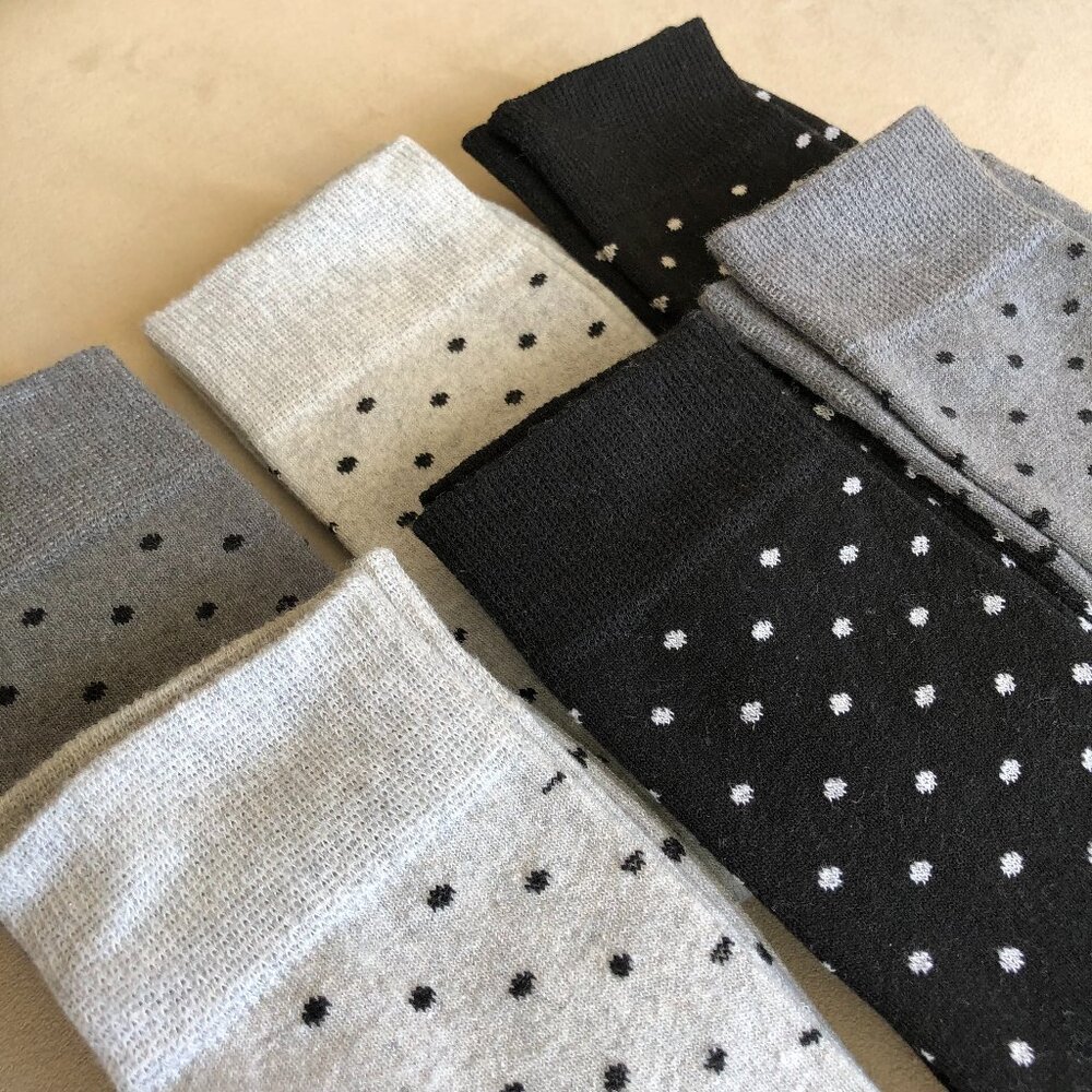 6 Pairs Men's Socks. Cotton Blend Crew Dress Polka Dots Socks,